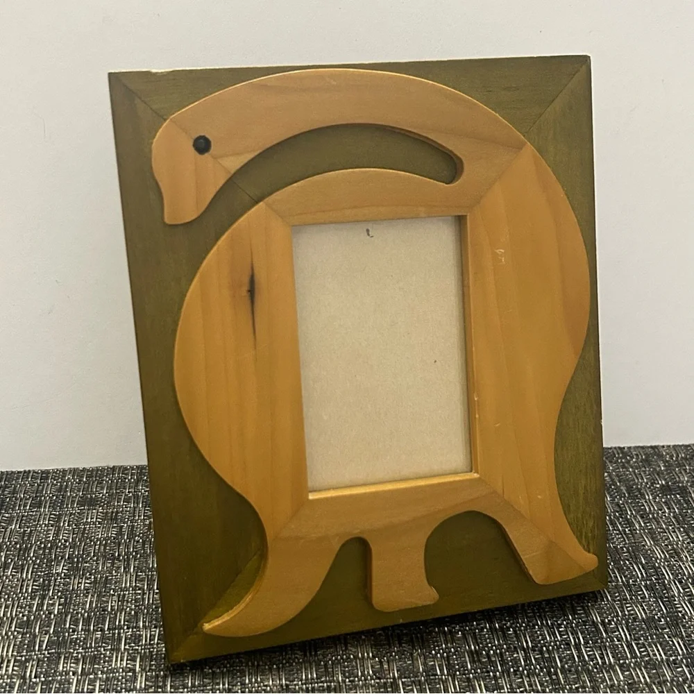 Vintage Picture Frame Wooden Dinosaur 1997 Made in Thailand by HB Group MCM